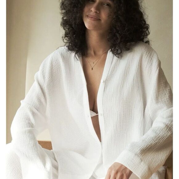 The Handloom Los Angeles Echo Maxi Shirt White Turkish Cotton Gauze One Size - Picture 2 of 13